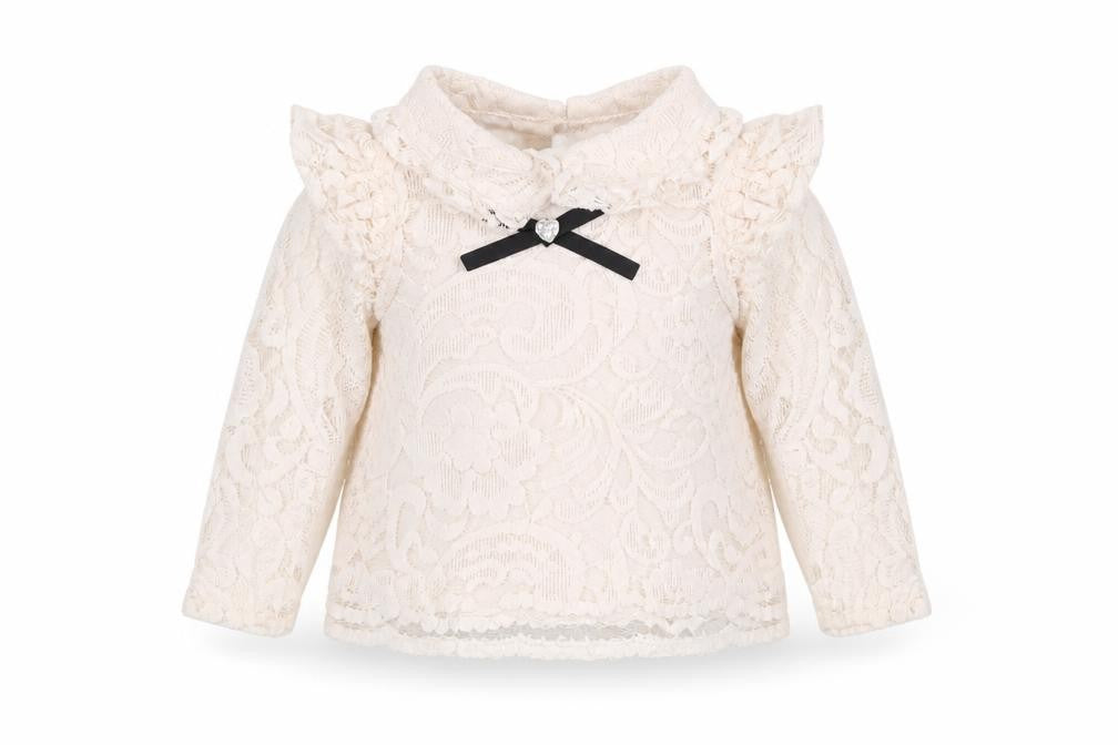Front view of River Island girls’ ivory lace long sleeve blouse 6-9 months formal party top