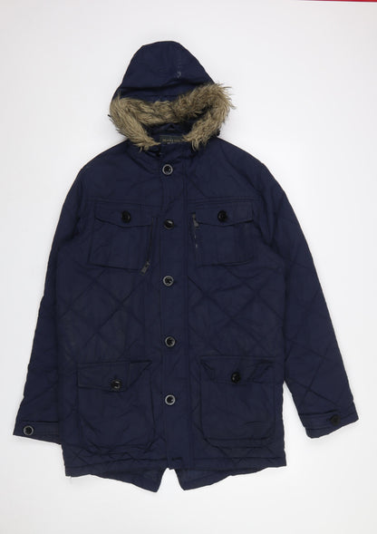 Mens UK Size M Brave Soul Blue Parka Coat