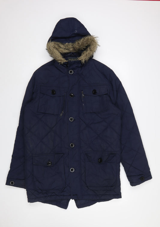 Mens UK Size M Brave Soul Blue Parka Coat
