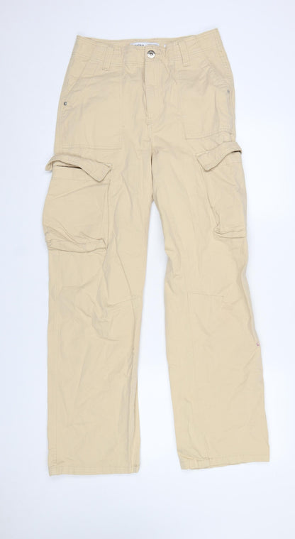 Womens UK Size 8 Bershka Regular Fit Cargo Beige Trousers