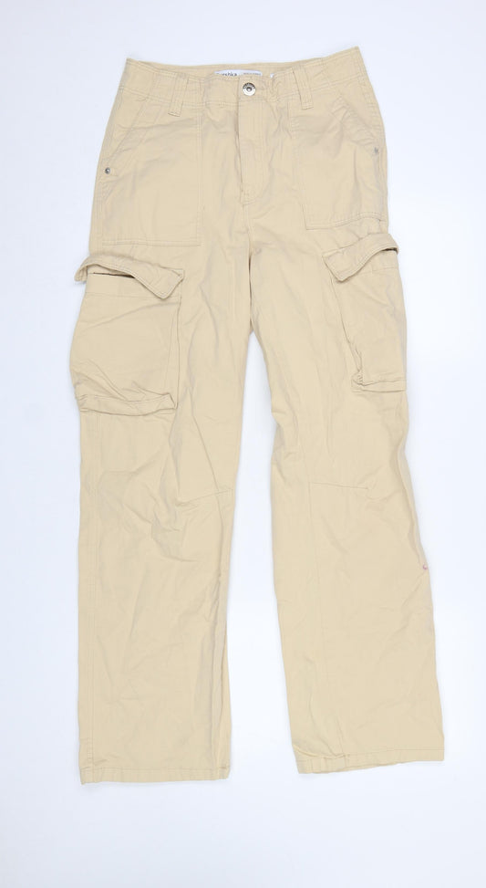 Womens UK Size 8 Bershka Regular Fit Cargo Beige Trousers