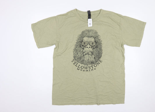 Gildan Men's Beige Yellowstone Wyoming Graphic Cotton T-Shirt L