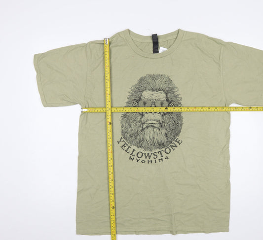 Gildan Men's Beige Yellowstone Wyoming Graphic Cotton T-Shirt L