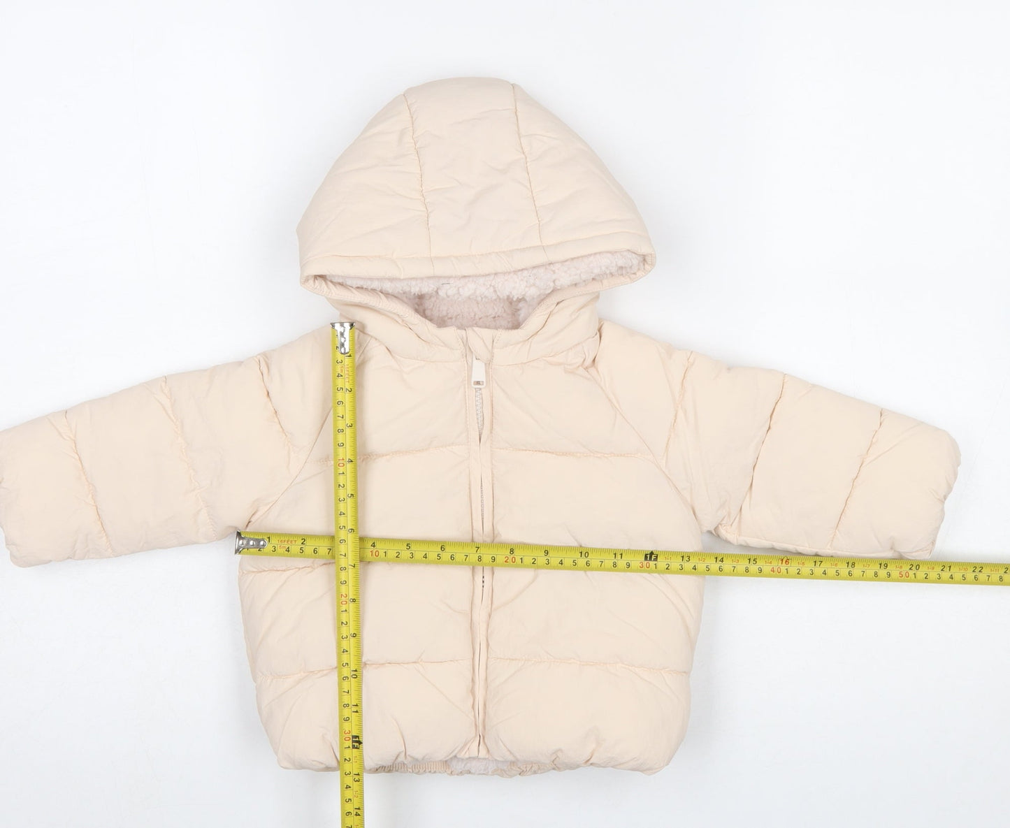 Marks and Spencer Unisex Baby Beige Puffer Jacket 9-12 Months Hooded Lined Winter Coat