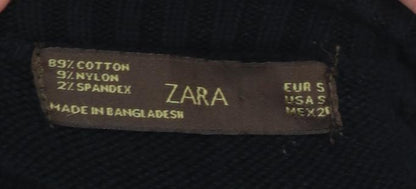 ZARA Women Black Roll Neck Slim Fit Long Sleeve Cotton Jumper S