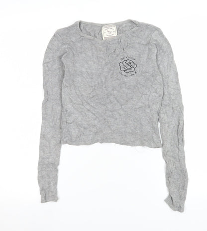 Womens UK Size 12 Pull&Bear Grey Cropped T-Shirt
