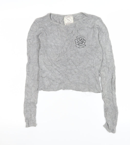 Womens UK Size 12 Pull&Bear Grey Cropped T-Shirt