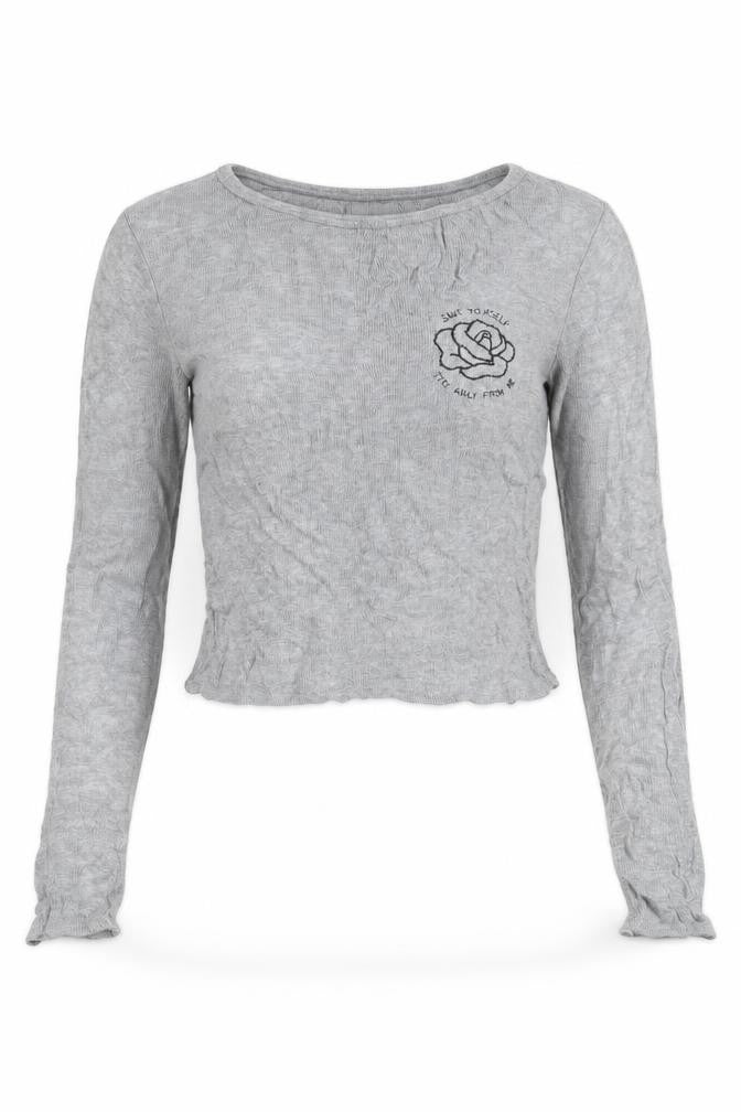 Womens UK Size 12 Pull&Bear Grey Cropped T-Shirt
