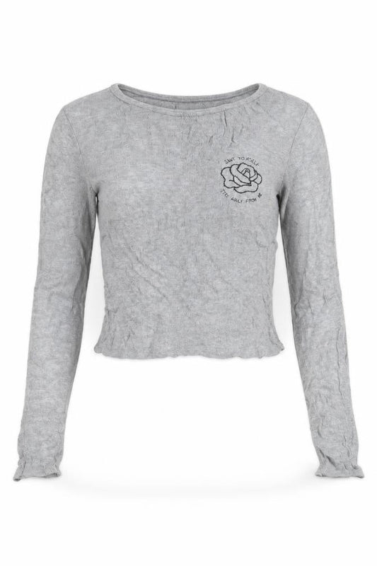 Womens UK Size 12 Pull&Bear Grey Cropped T-Shirt