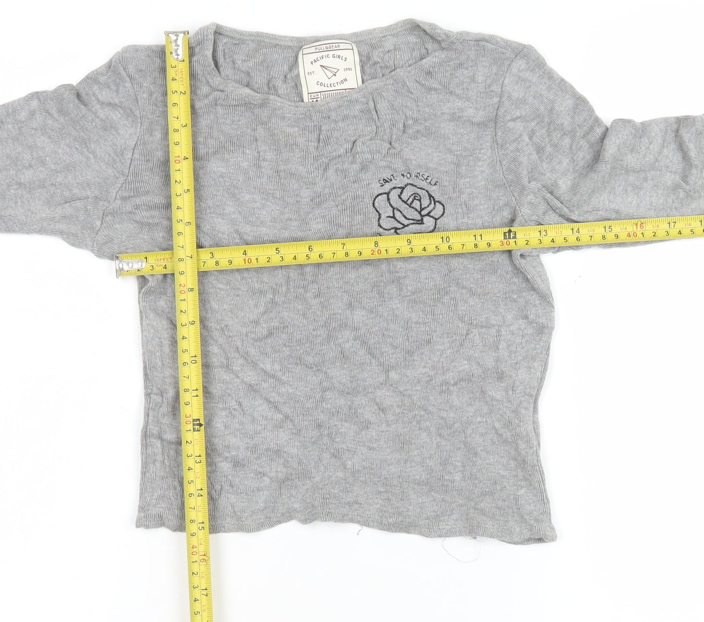 Womens UK Size 12 Pull&Bear Grey Cropped T-Shirt