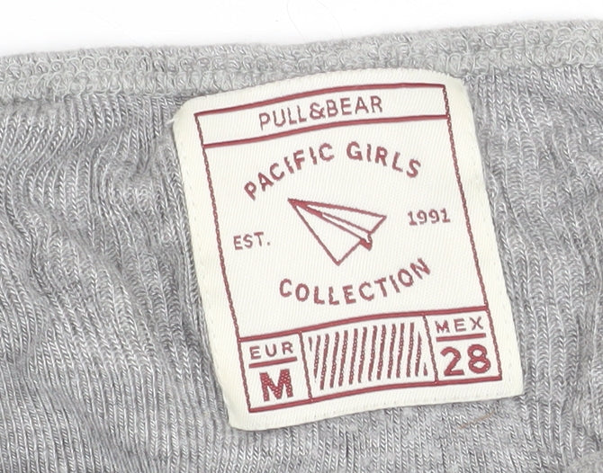 Womens UK Size 12 Pull&Bear Grey Cropped T-Shirt