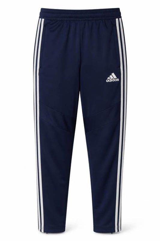 Front view of Adidas Men Blue Small Track Pants Tapered Fit Activewear Trousers