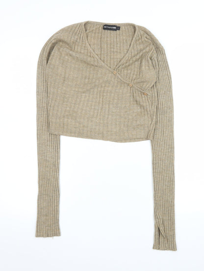 Womens UK Size L PRETTYLITTLETHING Beige Cropped Blouse
