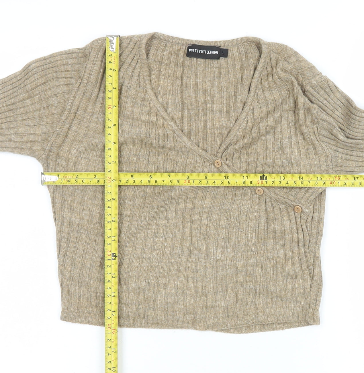 Womens UK Size L PRETTYLITTLETHING Beige Cropped Blouse