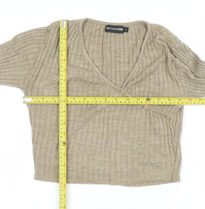 Womens UK Size L PRETTYLITTLETHING Beige Cropped Blouse