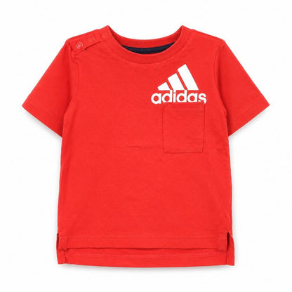 Front view of Adidas unisex baby red short sleeve t-shirt 6-9 months organic cotton