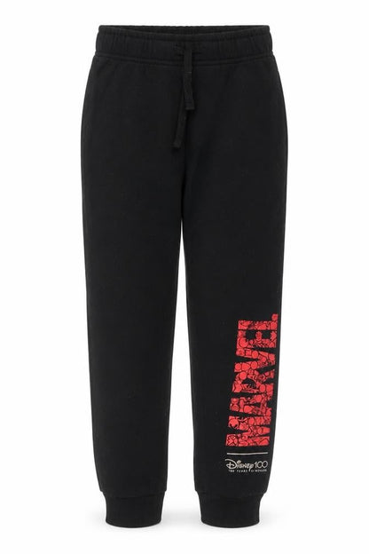 Front view of Disney boys’ black marvel jogger trousers 6-8 years fleece drawstring pants