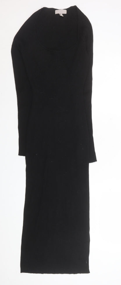 H&M Women’s Black Ribbed Knit Bodycon Midi Dress XS