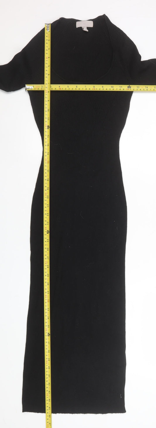 H&M Women’s Black Ribbed Knit Bodycon Midi Dress XS