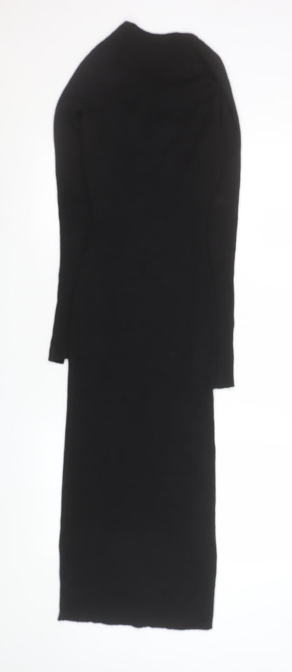 H&M Women’s Black Ribbed Knit Bodycon Midi Dress XS