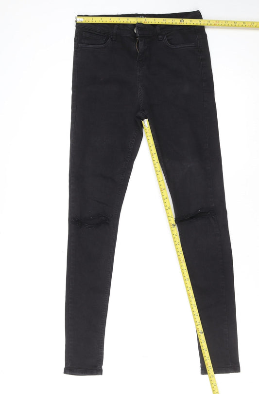 HERA Women's Black Distressed Skinny Jeans L Stretch Denim
