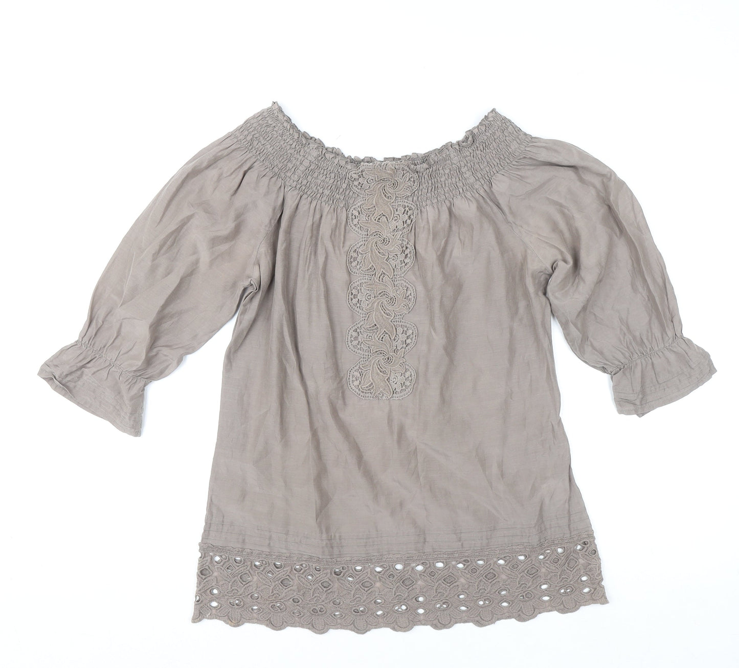 Womens UK Size 8 Warehouse Beige Peasant Blouse