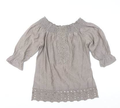 Womens UK Size 8 Warehouse Beige Peasant Blouse