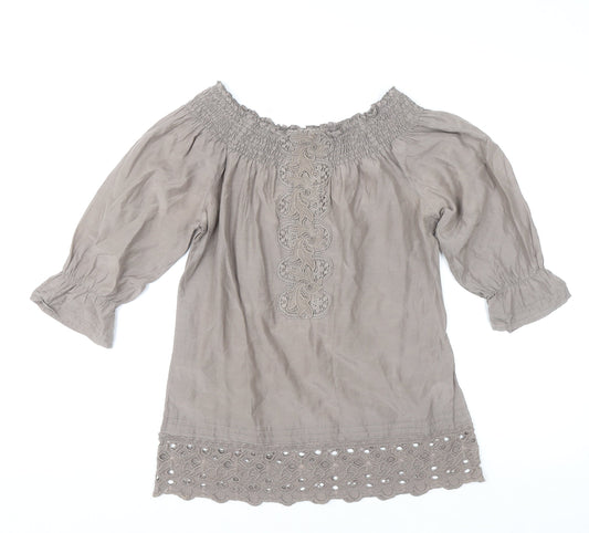 Womens UK Size 8 Warehouse Beige Peasant Blouse