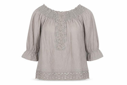 Womens UK Size 8 Warehouse Beige Peasant Blouse