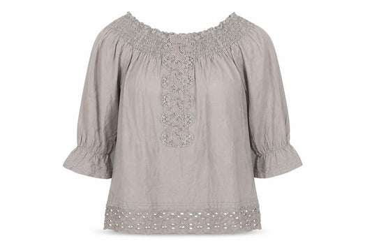 Womens UK Size 8 Warehouse Beige Peasant Blouse