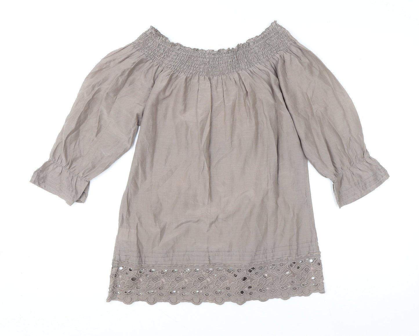 Womens UK Size 8 Warehouse Beige Peasant Blouse