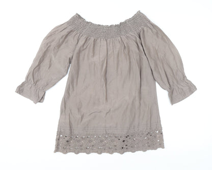 Womens UK Size 8 Warehouse Beige Peasant Blouse