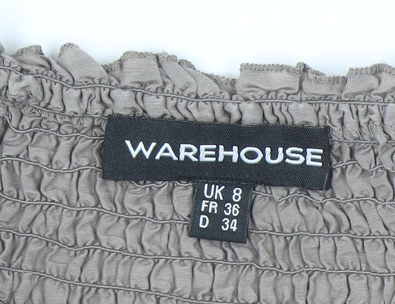 Womens UK Size 8 Warehouse Beige Peasant Blouse