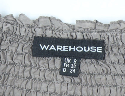 Womens UK Size 8 Warehouse Beige Peasant Blouse