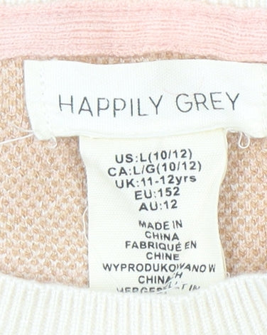 Girls UK Size 11-12 Years Happily Grey Beige Pullover Jumper