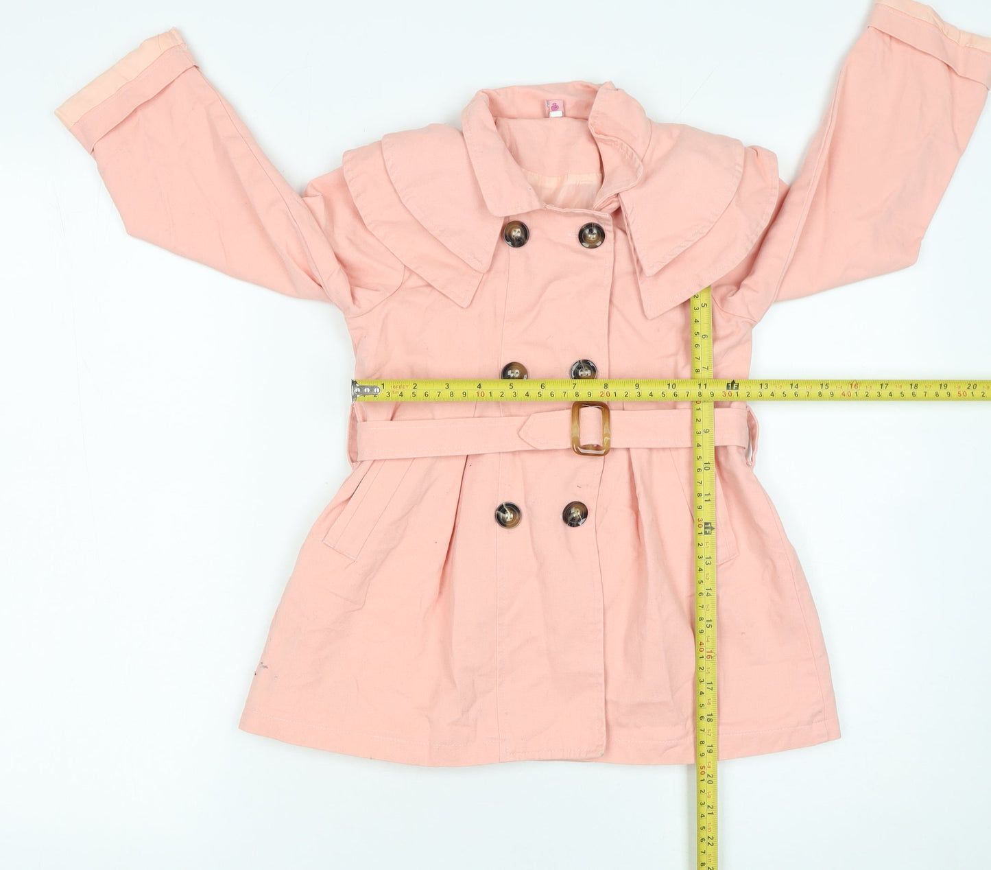 Qingdao WWCX Girls Pink Cotton Linen Belted Trench Coat Age 13 Years