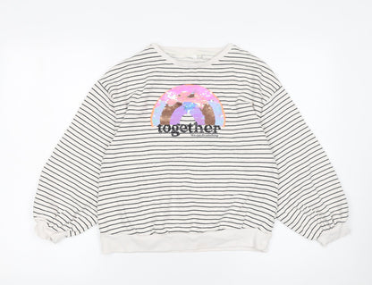 Next Girls Beige Striped Sequin Pullover Sweatshirt 11 Years 146cm