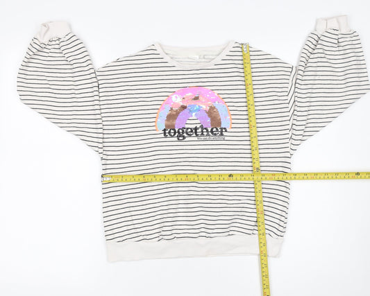Next Girls Beige Striped Sequin Pullover Sweatshirt 11 Years 146cm