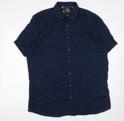 Livergy Men's Blue Linen Cotton Short Sleeve Button-Up XL Shirt