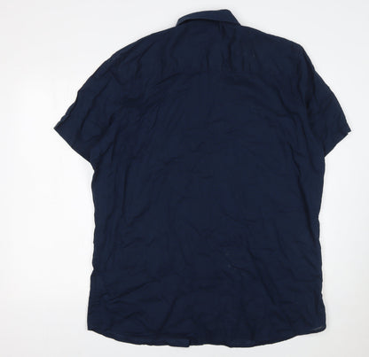 Livergy Men's Blue Linen Cotton Short Sleeve Button-Up XL Shirt