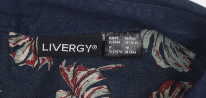 Livergy Men's Blue Linen Cotton Short Sleeve Button-Up XL Shirt