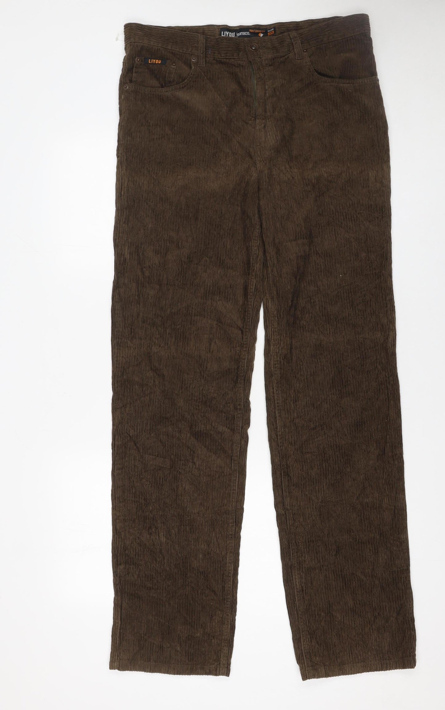 Mens UK Size 35 LIYOU Regular Fit Casual Brown Trousers