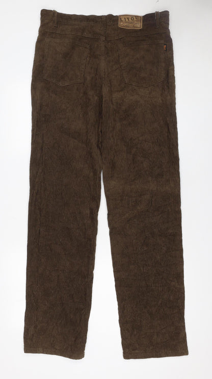 Mens UK Size 35 LIYOU Regular Fit Casual Brown Trousers