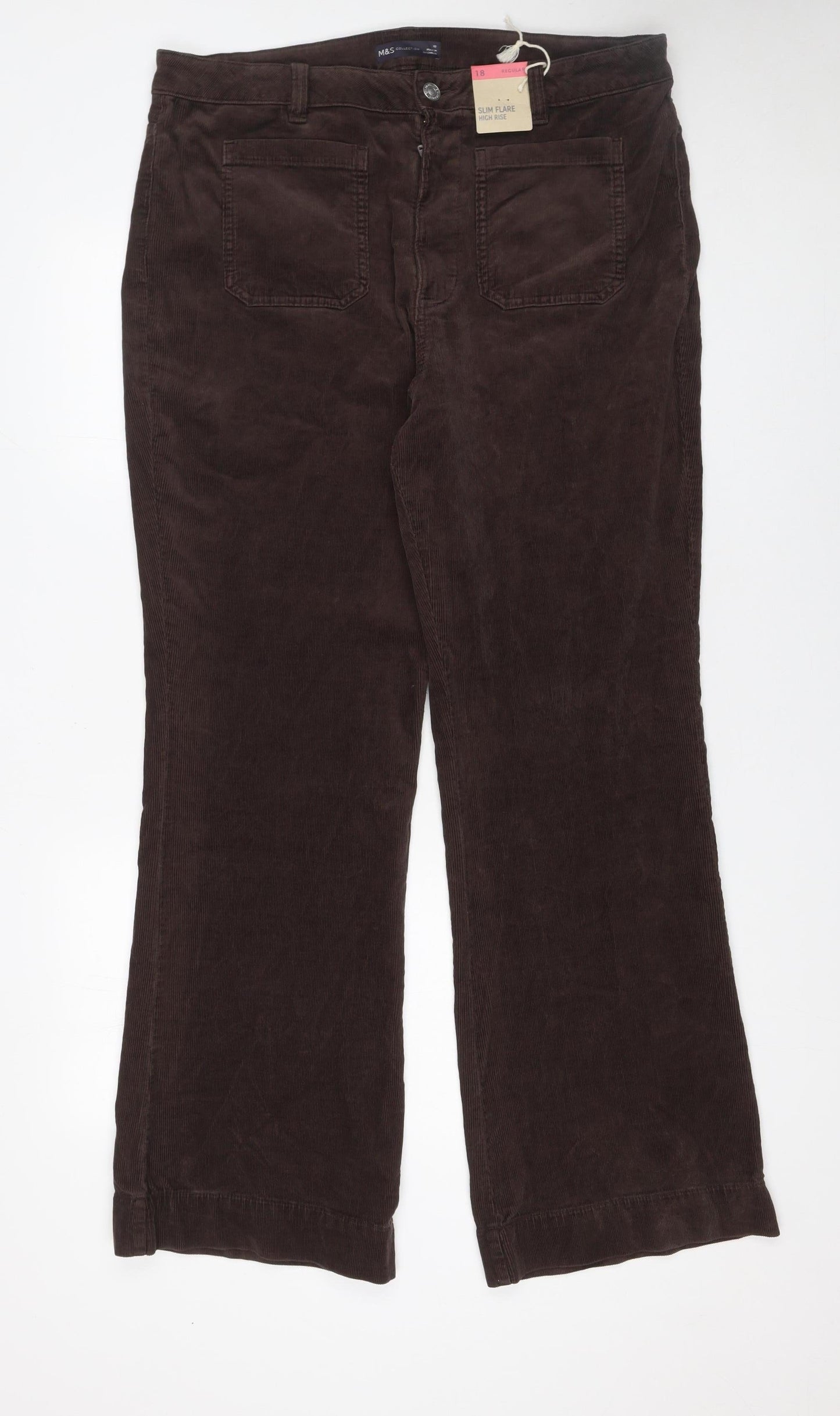 Marks and Spencer Women’s Brown Corduroy Flared High Rise Trousers Size 18