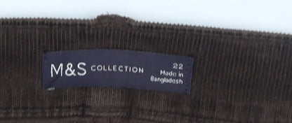 Marks and Spencer Womens Brown Corduroy Flared High Rise Trousers Size 22