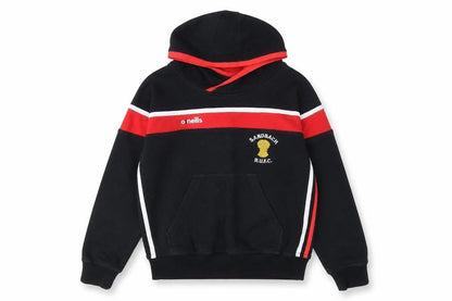 Front view of O'Neill boys’ black red pullover hoodie 9-10 years sandbach rufc fleece