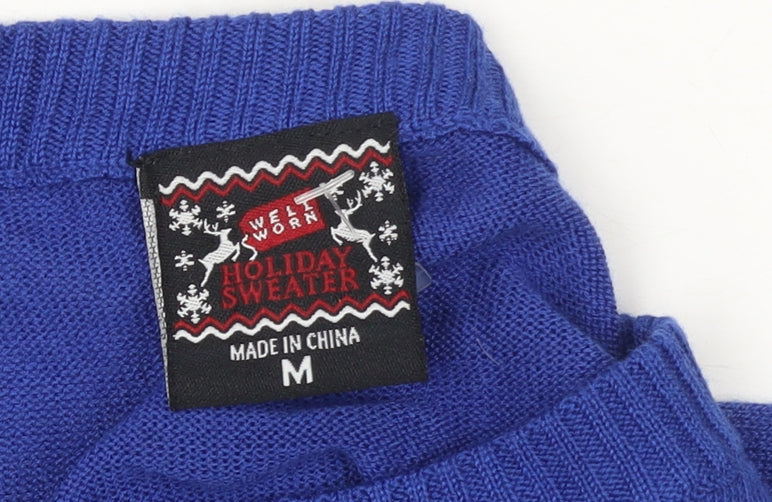 Mens UK Size M Well Worn Blue Pullover Jumper