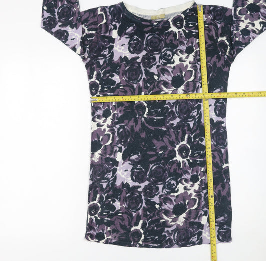 TU Women’s Purple Floral Knit Shift Dress Size 12 3/4 Sleeve