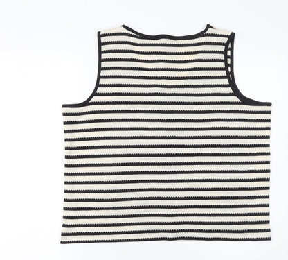F&F Women Black White Striped Knit Cropped Tie Tank Top Size 20