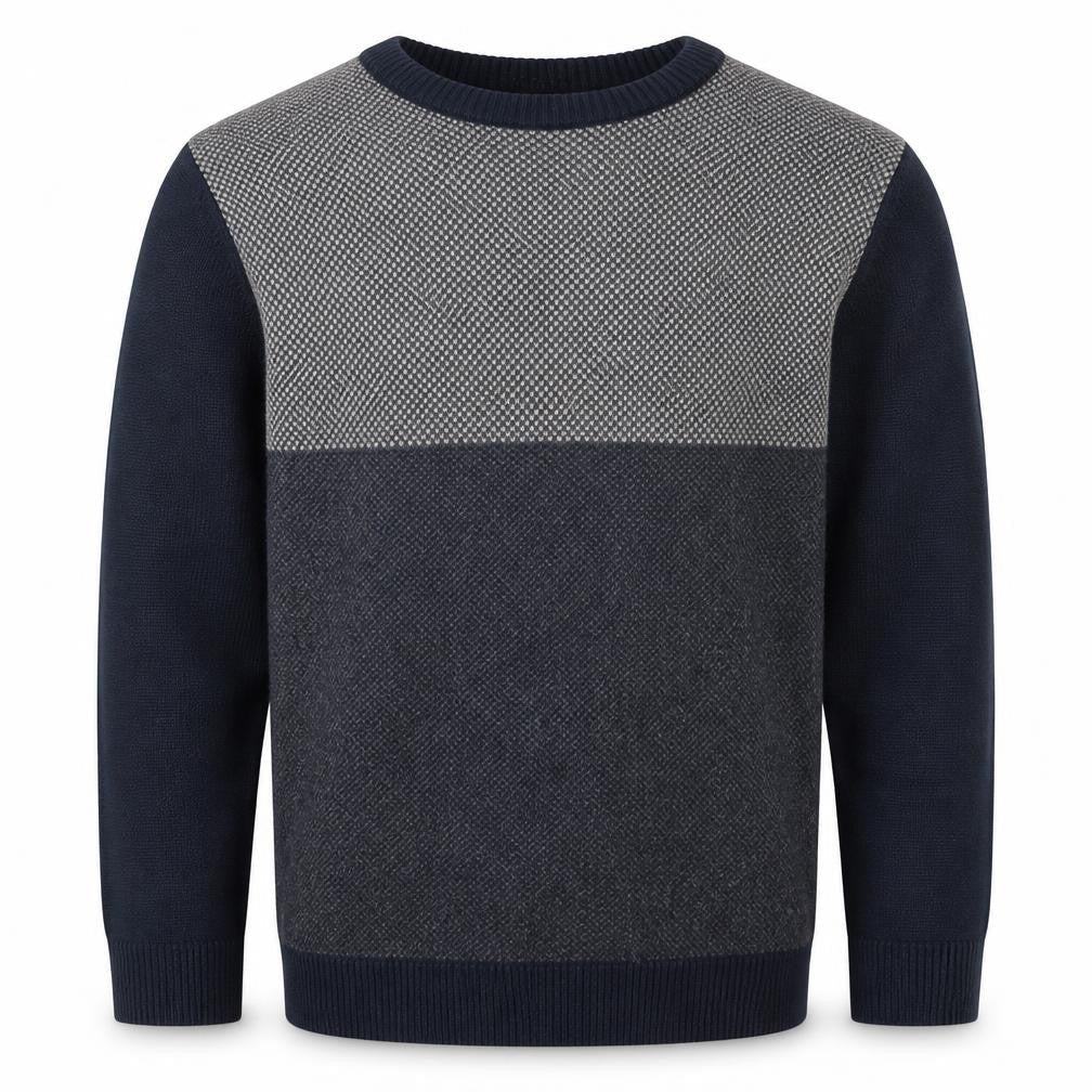 Easy Men's Blue Geometric Knit Crew Neck Pullover Jumper L